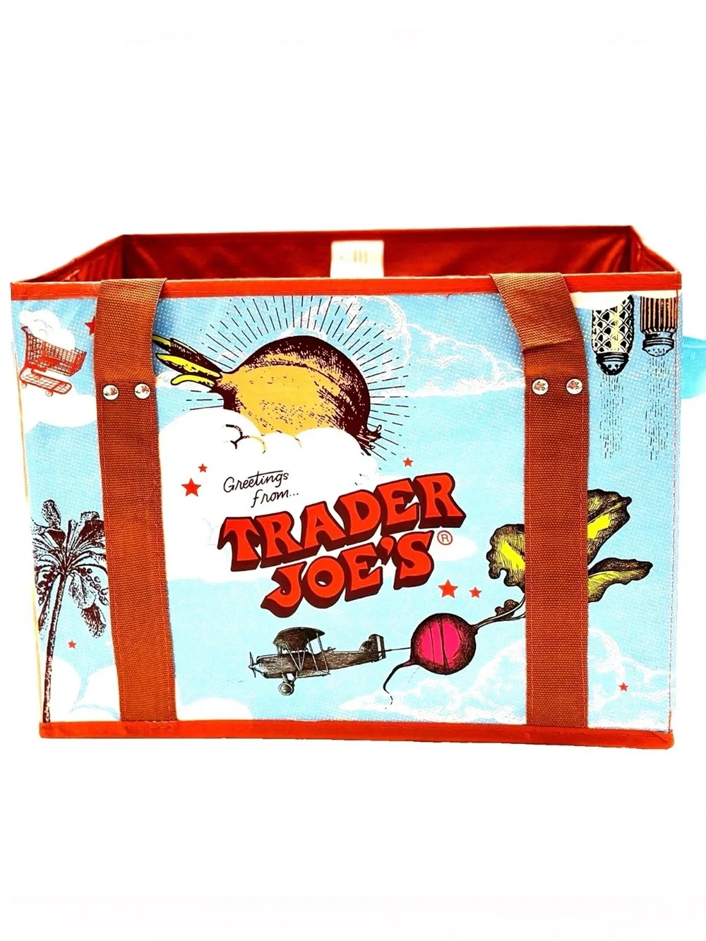 NEW TRADER JOE'S STAND UP COLLAPSIBLE TOTE GROCERY BAG. STURDY AND STORABLE
